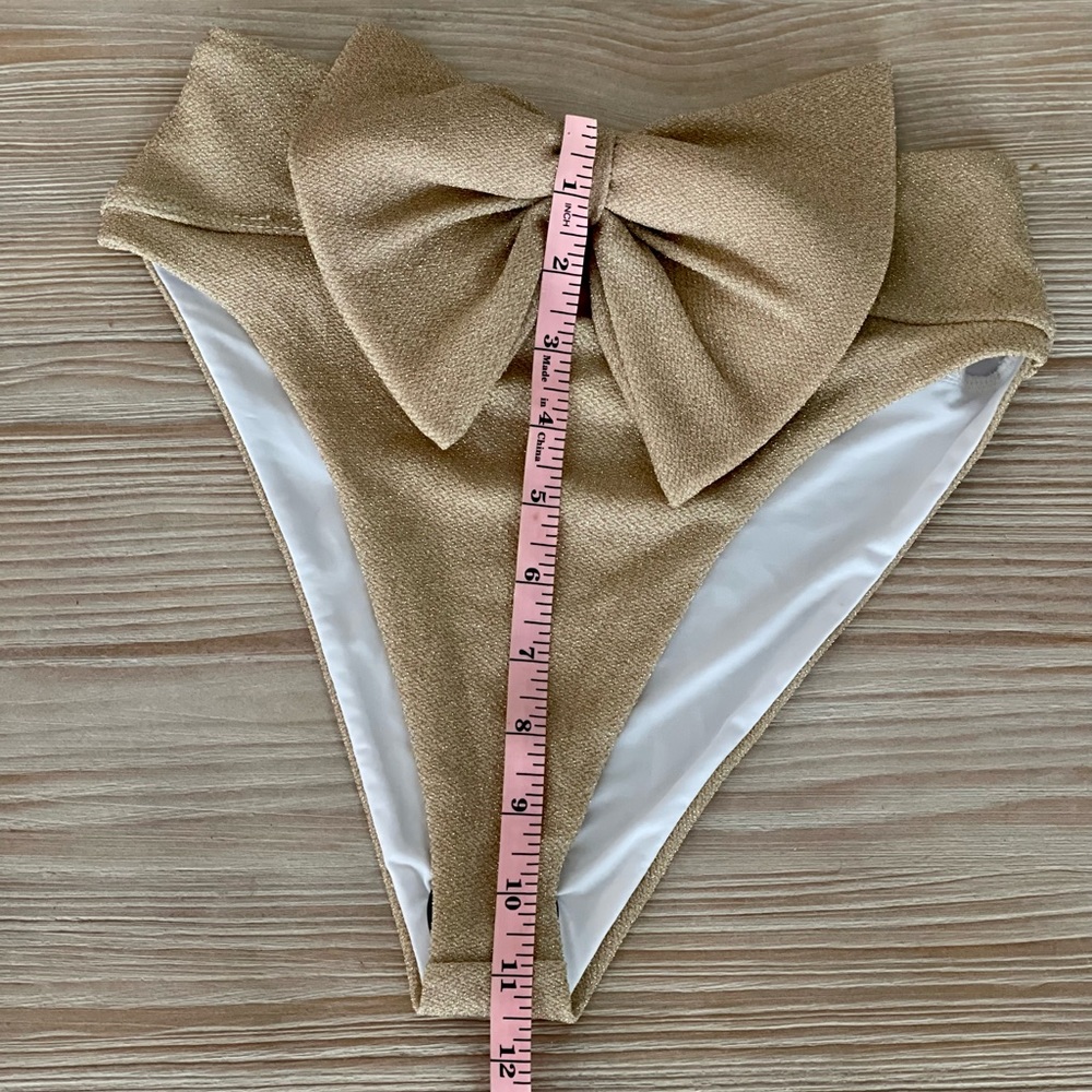 Beach Riot Metallic Gold-textured Bow Bikini Set, S - Picture 7 of 9